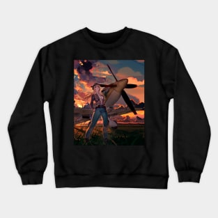 Spitfire Fighter and Anime Girl Crewneck Sweatshirt